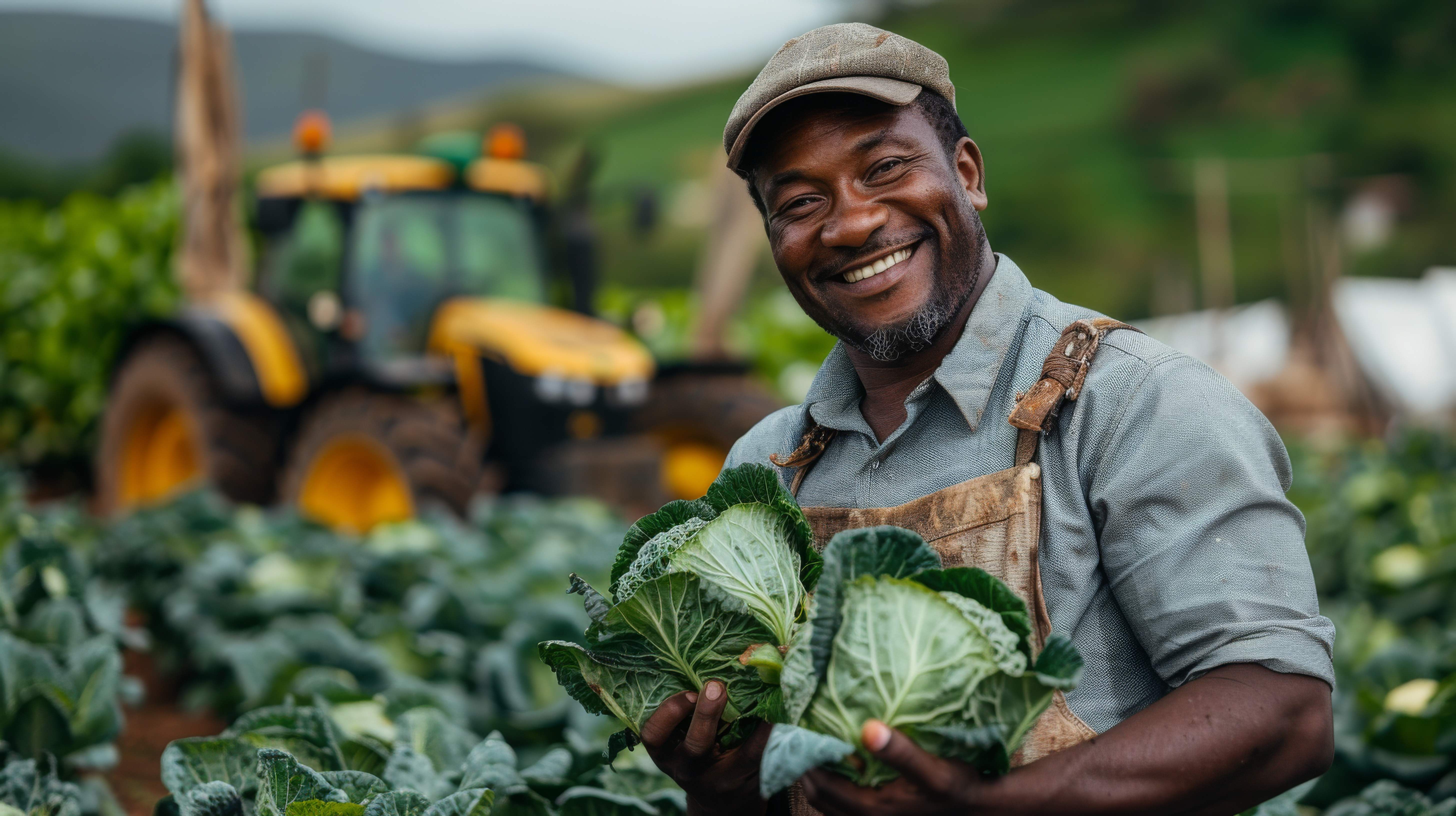 African farmer with healthy cabbage harvest
